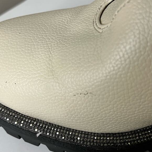 Kenneth Cole Reaction Women's Boots Size 9 Ivory Tate Biker Jewel Faux Leather - Picture 12 of 13